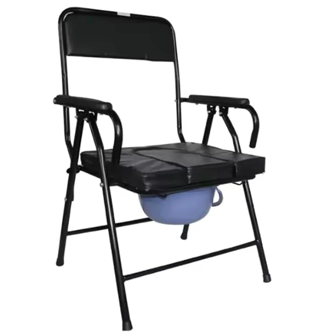 Orthologics™ Lightweight Folding Bedside Commode Toilet Chair Aid with Removable Bucket and Anti Slip Feet Padded Handles and Seat M5