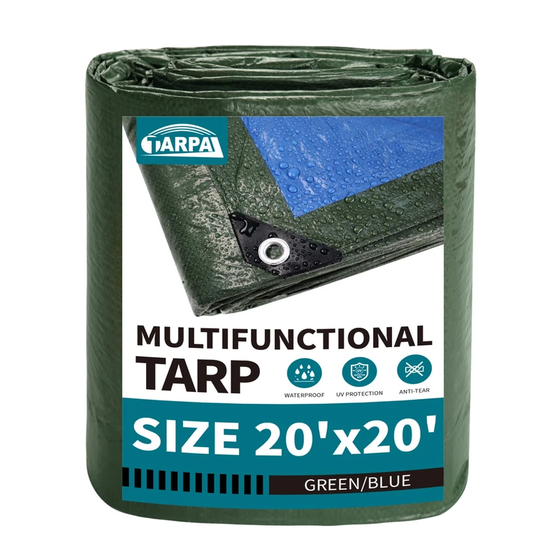 TARPAL 20x20 Green Tarp Waterproof Multipurpose Protective Cover All Purpose Outdoor Poly Tarps Cover for Shed, Camping, Farm,Firewood, Boat,Outdoor Furniture, Roof Waterproofing