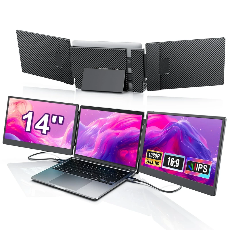 LivElect 14" Triple Laptop Extender - 1080P FHD Monitor - Mac/Windows