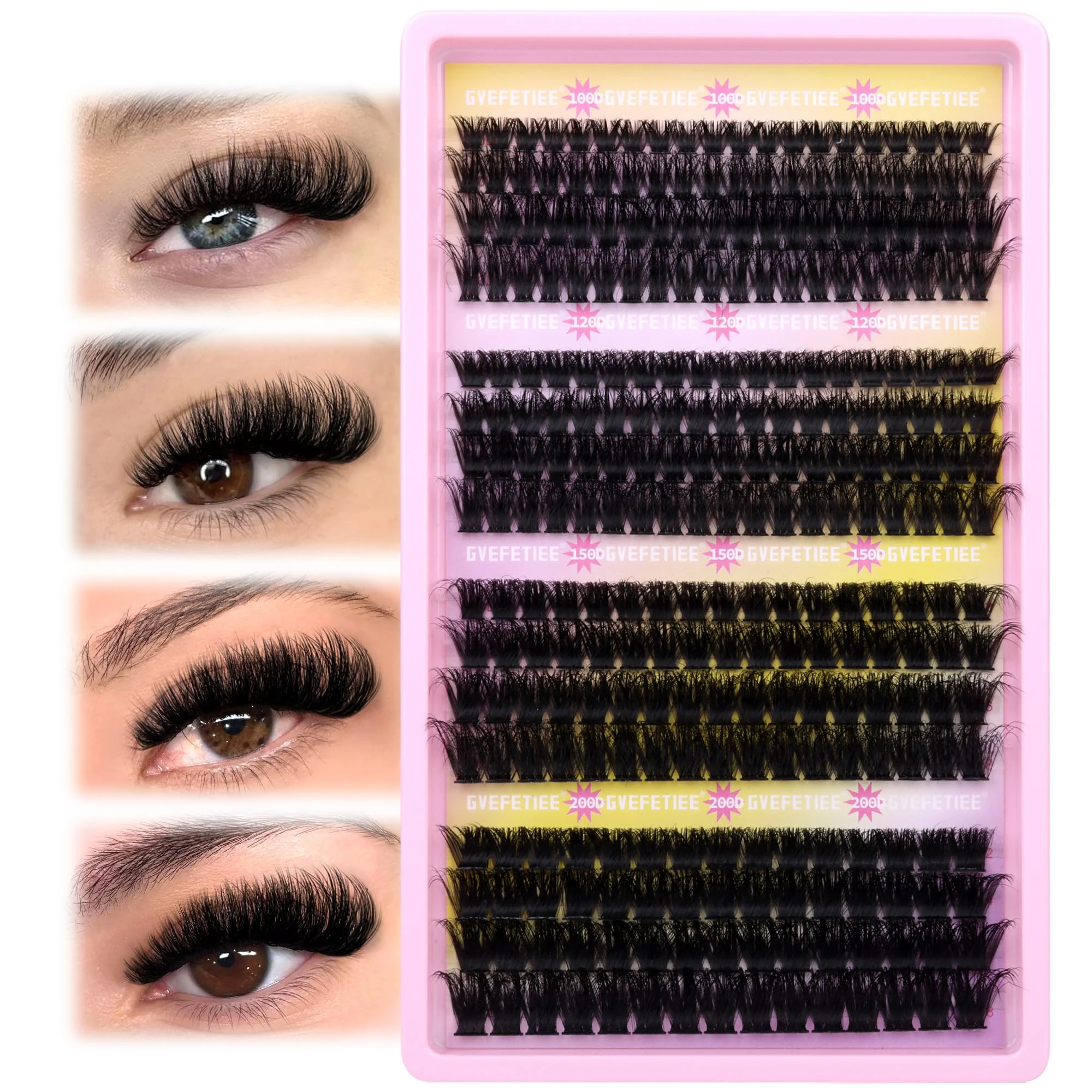 Fluffy Cluster Lashes Volume Cluster Eyelash Extension Fluffy Individual Lashes 80D 100D 120D 150D Lash Extension 284pcs D Curl Russian Lash Clusters by GVEFETIEE (10-18mm)