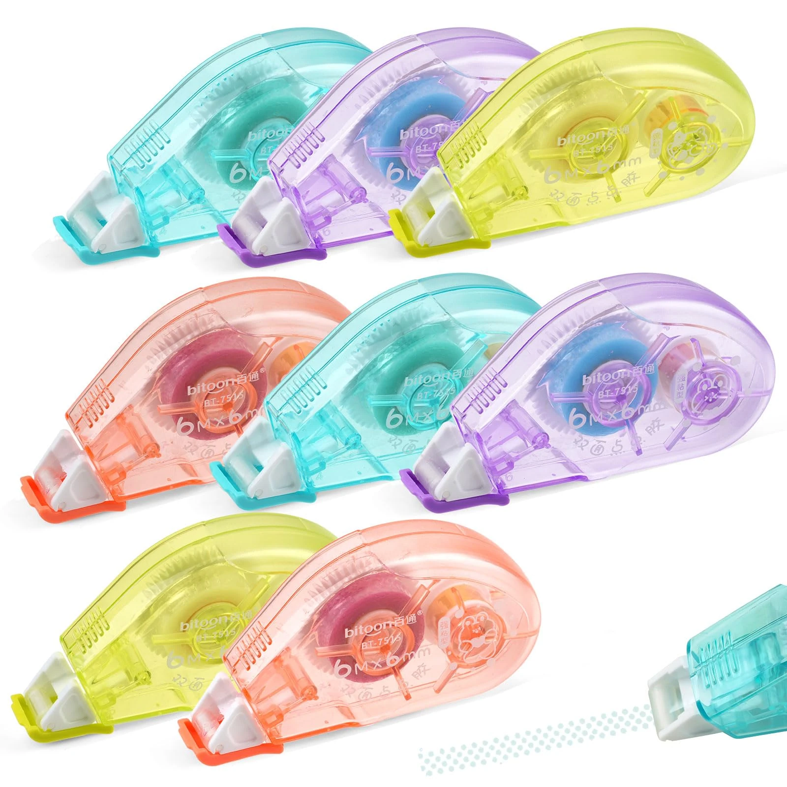 8 pcs Glue Tape, Adhesive Glue Tape Roller, Double Sided Tape Dispenser, Scrapbook Runner Tape for Crafting, Cards, Photo, Album, Journal, Scrapbooking (4 Colors)