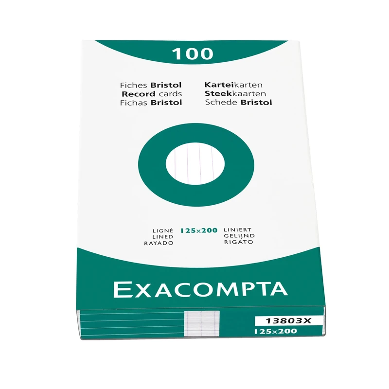 Exacompta - Ref 13803X - Box of 12 Cases of 100 unperforated Ruled Index Cards - Format 125 x 200 mm - - White