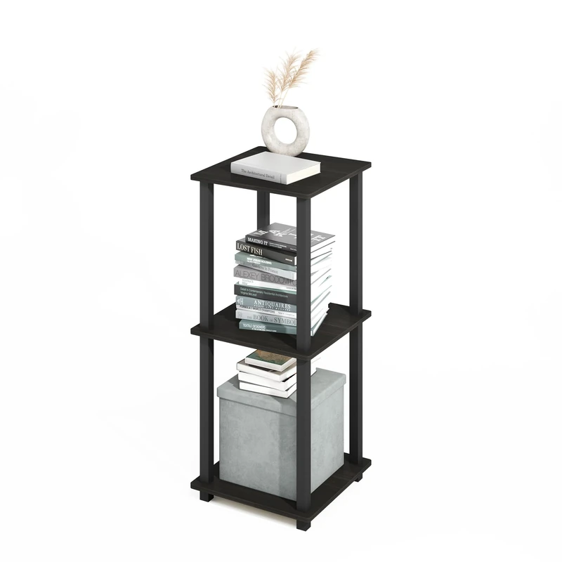 Furinno TURN-N-TUBE Book Shelf, 2-pack Bookshelf, Stackable Bookcase, 39.62 x 39.62 x 49.78 cm, for Home Office, Living Room, Bedroom, Espresso/Black