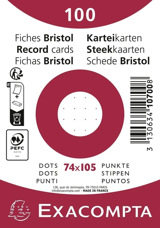 Exacompta - Ref 10700SE - Box of 40 Packs of 100 Sheets in Film - Bristol dots not Perforated - Format 74 x 105 mm - Clairefontaine Paper PEFC Certified - White