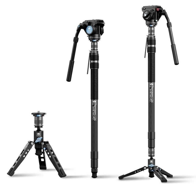 SIRUI SVM-165 Camera Monopod with Feet, 68.7" Professional Carbon Fiber Monopod with Fluid Video Head, One-Step Height Adjustment, Lightweight Travel Monopod for DSLR Camera, Modular, Max Load 22lbs - Image 1