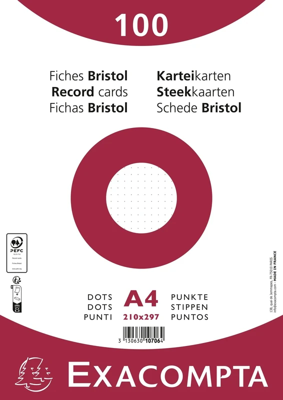 Exacompta - Ref 10706E - Box of 10 Packs of 100 Sheets in Film - Bristol dots not Perforated - Format 210 x 297 mm - Clairefontaine Paper PEFC Certified - White - Image 1