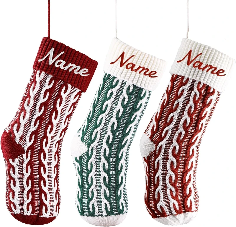 Bemaystar Personalized Christmas Stockings - 17'' Custom Christmas Stockings with Names, Large Embroidery Knitted Xmas Stockings Personalized Decoration Gifts for Family Kids Christmas Holiday Party