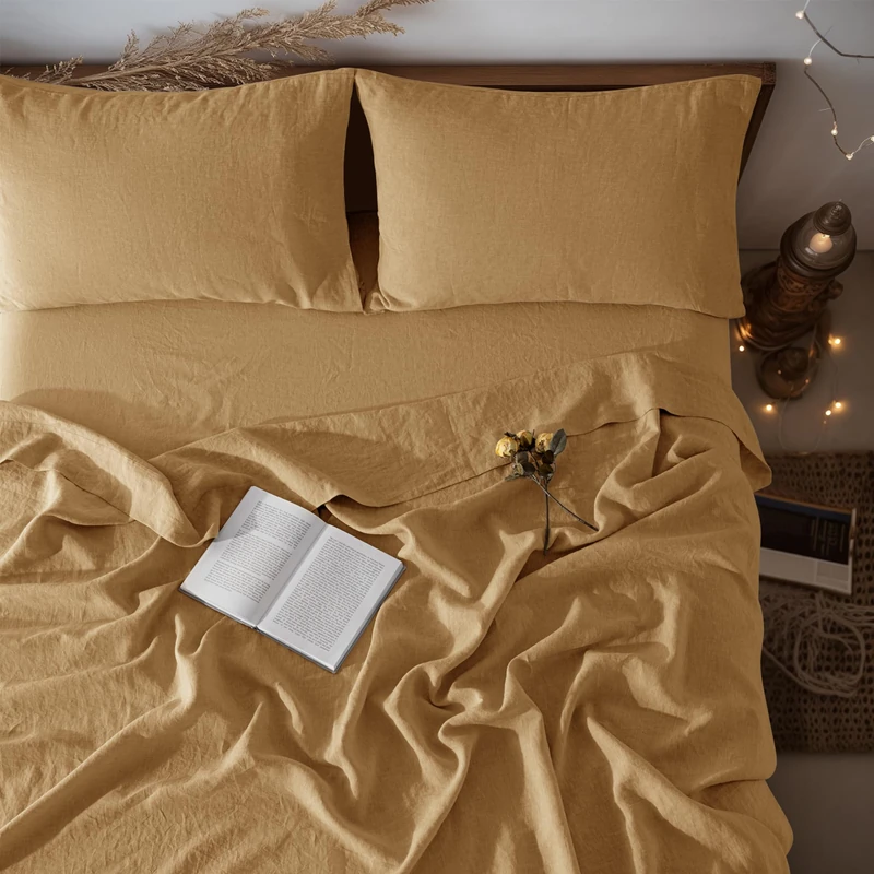 LBRO2M 100% Pure Linen Sheet Set Deep Pocket Up to 16" Bed Sheets Sets, Natural Flax Beddings Soft, Breathable, Comfortable for All Seasons 4 Pcs Sheet Set King Size, Rust