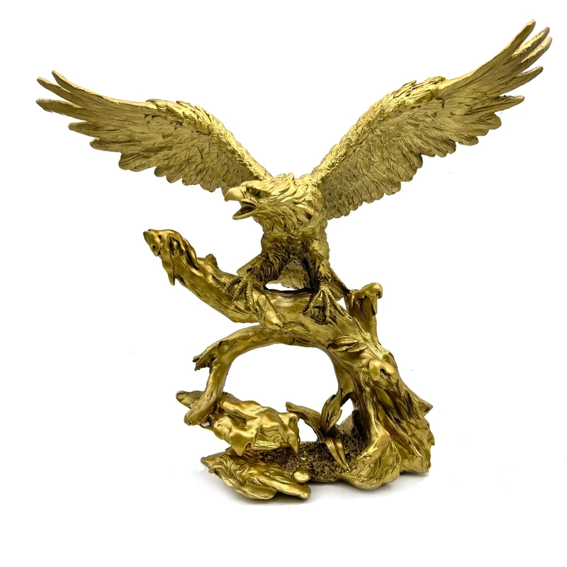 DESHINTKE Large Golden Eagle Resin Ornaments, Soaring Eagle Modern Home Office Figurine Decor