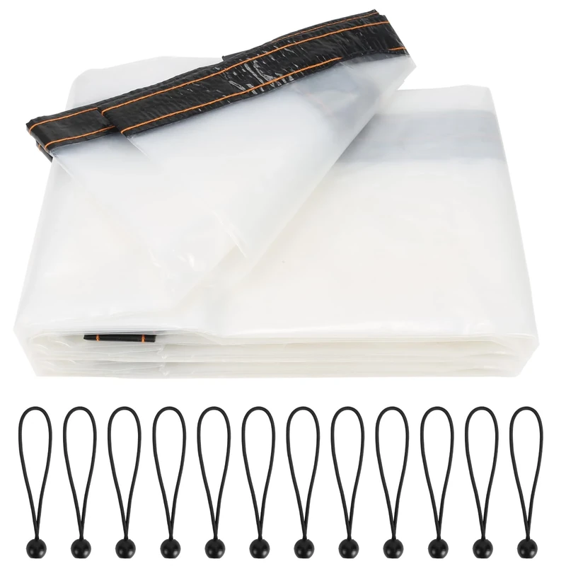 Luabue 2M X 4M Clear Tarpaulin Waterproof Heavy Duty Large Transparent Tarpaulin Sheet with Eyelets Plastic Tarp Cover with 12Pcs Bungees Ball Cord for Greenhouse Garden Outdoor Furniture Chicken Shed