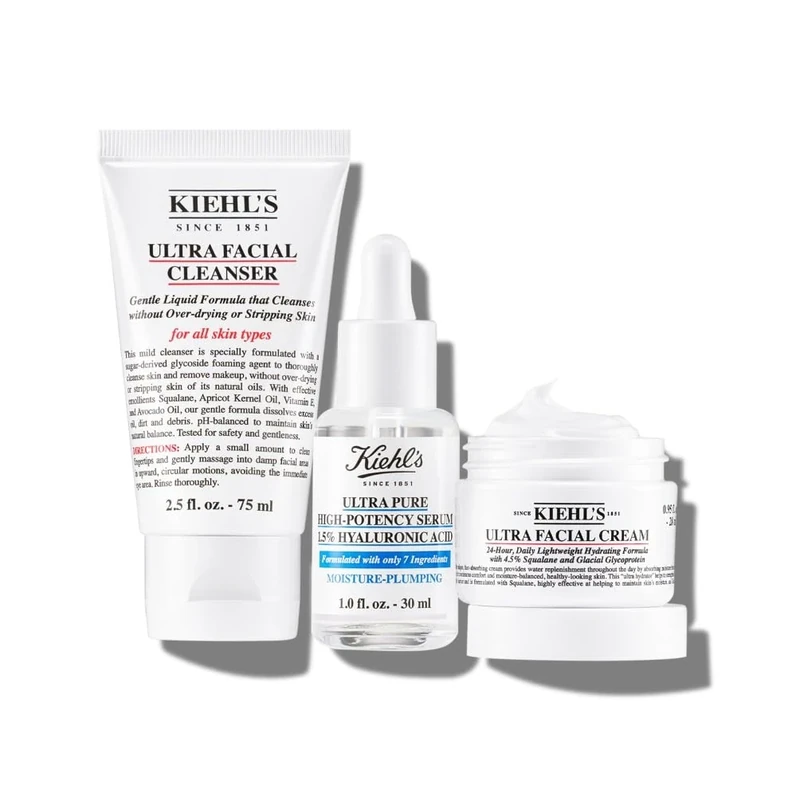 Kiehl's Up The Moisture Set, Ultra Facial Cleanser 75ml, Ultra Pure High-Potency Serum Hyaluronic Acid, 30ml & Ultra Facial Cream, 28ml
