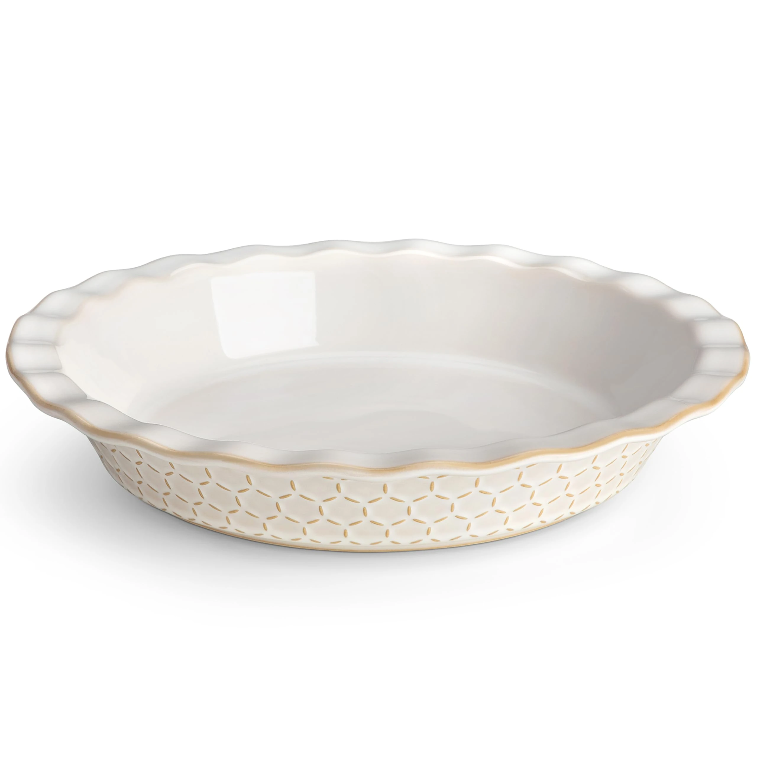 MALACASA 9 Inch Ceramic Pie Dish for Baking with Unique Kiln-Fired Glaze, Non-Stick Fluted Tart Pan, Hexagon Embossed Edge, 45oz, Perfect for Pies, Quiches, Tarts & Desserts, (Series Lydia, 1PC)