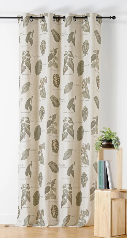 Linder - Woven and dyed curtain in France - Nature style - Gunmetal colour eyelet finish - Fern Green colour - Dimensions 145 x 260 cm - Calathea Collection