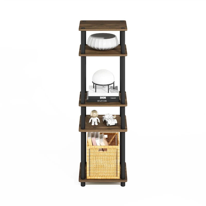 Furinno TURN-N-TUBE Storage Shelves, Stackable Standing Shelf, Open Corner Shelf, for Organization and Storage, Living Room, Garage, Home Office, Columbia Walnut