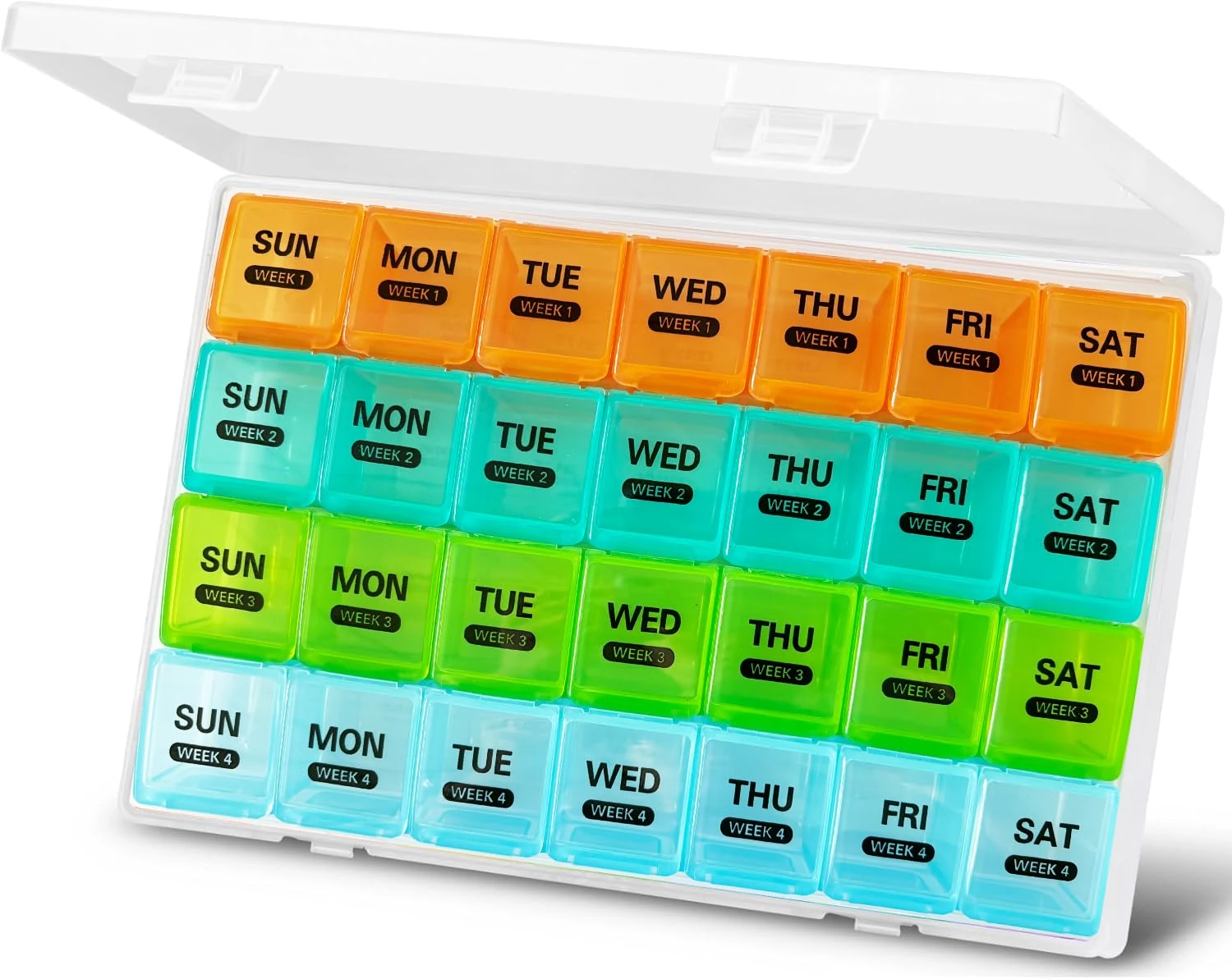 Eastrise Large Monthly Pill Box Organiser - 28 Day Travel Medicine Box with 4x7 XL Compartments, Dust-Proof & Lockable Tablet Case, BPA-Free Vitamin Holder(Colourful)