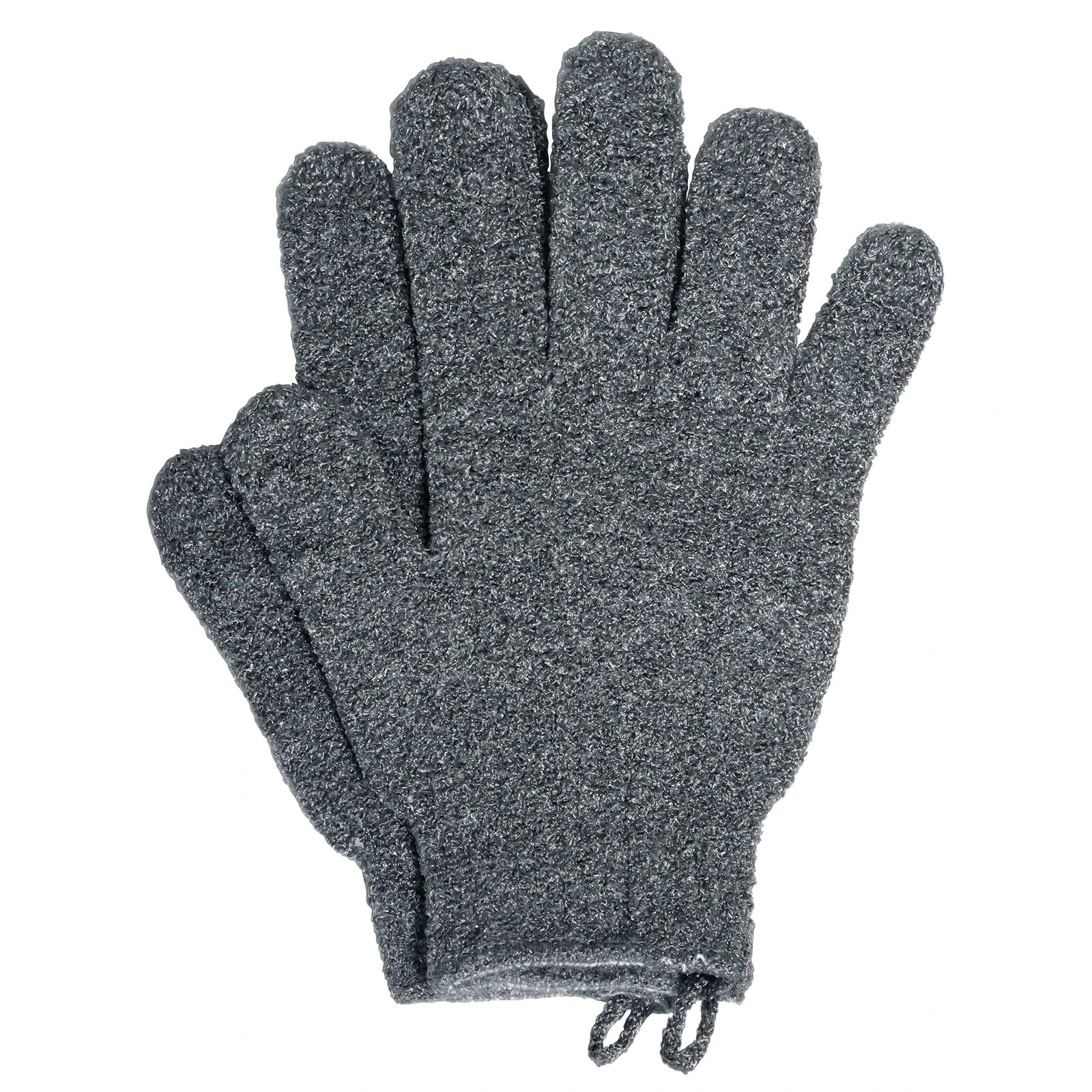 2Pcs Exfoliating Gloves - Bamboo Shower Gloves with Lanyard - Bath and Body Exfoliator Mitts - Scrubs Away Ingrown Hair and Dead Skin - for Shower, Spa and Massage Cell Remover Loofah - Grey