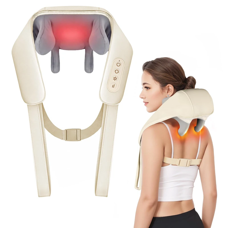 Neck Massager Neck and Back and Shoulder Massage with Heating, Shiatsu Neck Back Massager, 4D Neck Massager for Deep Tissues, Wireless, 2 Modes