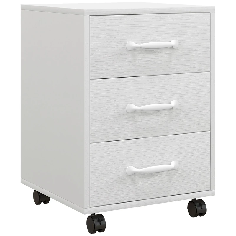 HOMCOM 3-Drawer Filing Cabinet, Mobile File Cabinet for Home Office, Small Rolling Filing Cabinet, Printer Stand, Under Desk File Cabinet for A4, Letter-Size Files, White Wood Grain