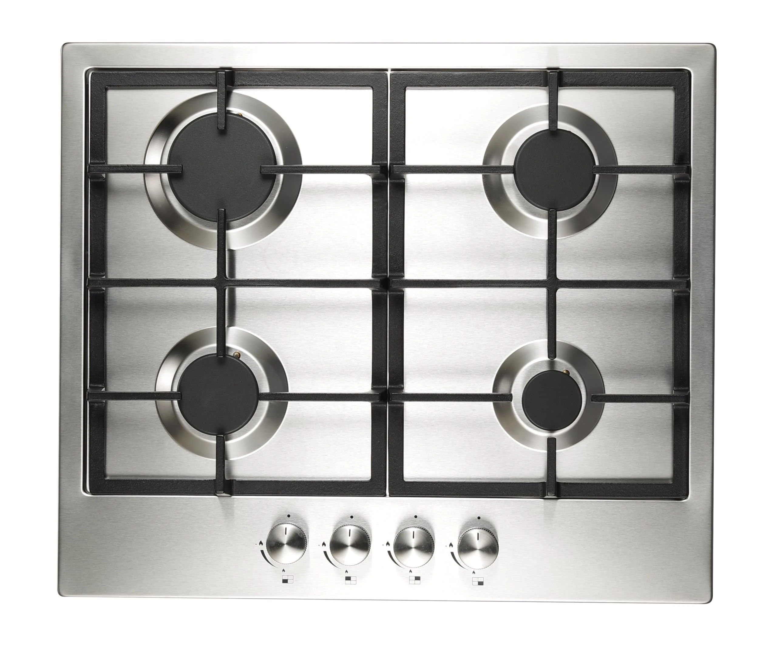 Cookology GH606SS Gas Hob Stainless Steel - 60cm - Built-in 4 Burners - Cast Iron Pan Supports - Auto Igniton and Easy to Use Dials