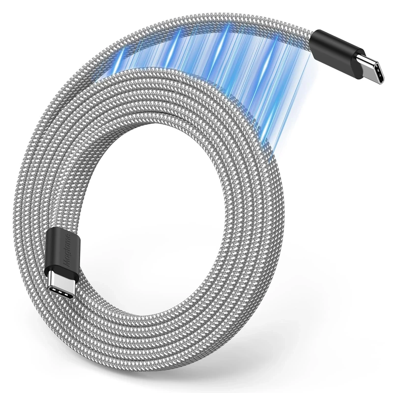 Magtame Magnetic USB C Cable, Flat Coiled USB C to USB C Cables 60W(3A), 3.3 ft Retractable Type C Fast Charging Cable, Flexible USB C Cord Compatible for iPhone 15 Pro Max,Samsung,Pad, Silver