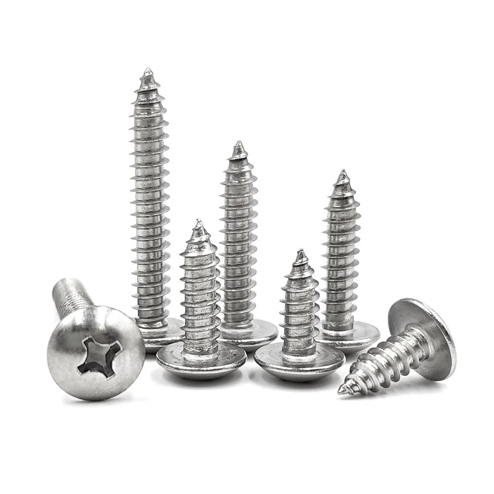 SHUNCHG 20 Pcs Silver M4 x 8mm Self Tapping Wood Screws 304 Stainless Steel Mushroom Round Flanged Head Fasteners Drilling Screw