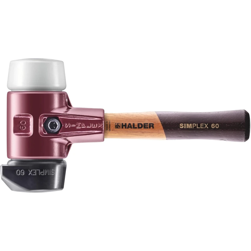Halder Simplex 3027.262 Soft Hammer Rubber Composition with Base/Super Plastic, Malleable Cast Iron Housing Extra Short Wooden Handle, Diameter 60 mm
