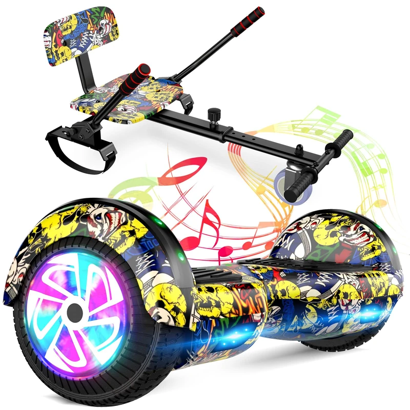 Hoverboard with Seat Attachment Combo, 6.5 Inch Self Balancing Hover Boards with Bluetooth Speaker and LED Lights for Kids Girls Boys (including Go Kart)
