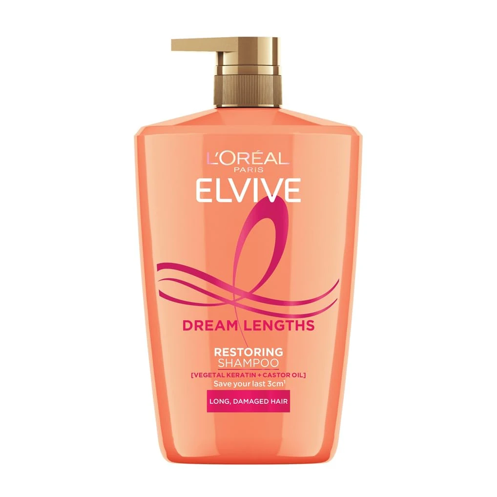 L'Oréal Paris Elvive Dream Lengths Restoring Shampoo, with Vegetal Keratin & Castor Oil, for Long Hair, Suitable for all hair textures, 1000ml