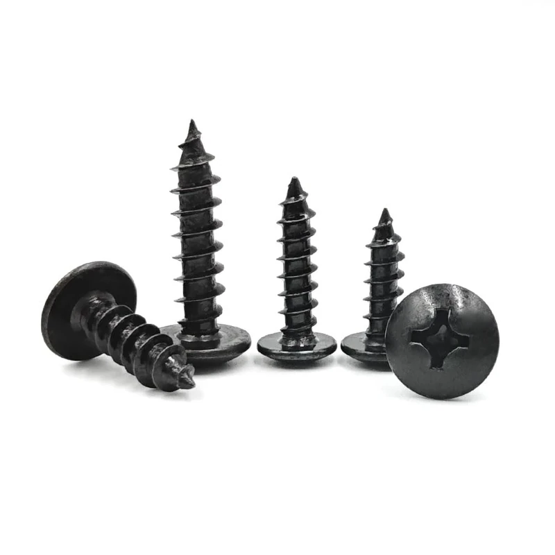 SHUNCHG 20 Pcs Black M6 x 30mm Self Tapping Wood Screws Carbon Steel Mushroom Round Flanged Head Fasteners Drilling Screw