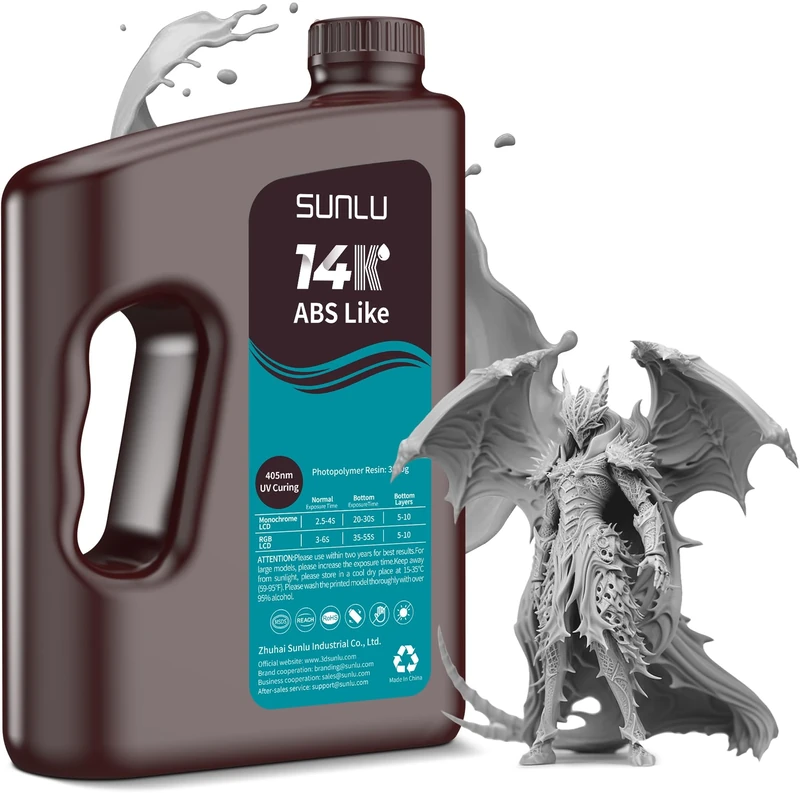 SUNLU 14K ABS-Like 3D Printer Resin 3KG, 3D Printer Resin 2.0, Superior Precision for Detail Printing Miniatures, Smooth Matte Surface, 405nm UV Curing Photopolymer 3D Resin, 3000g Grey