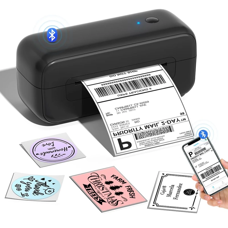 Phomemo Shipping label printer 4x6, Bluetooth Thermal Label Printer, Postage Label Printer for Address, Logo, Compatible with for Hermes, Vinted, Royal Mail, Amazon, Shopify, Ebay-Black