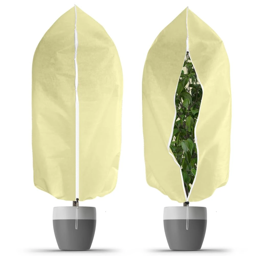 OFFCUP Plant Fleece Frost Protection Cover, 2pcs 60GSM 80×100cm Garden Fleece Frost Protection with Zip, Winter Plant Cover for Olive Tree Potted Palms Shrub, from Birds and Insects