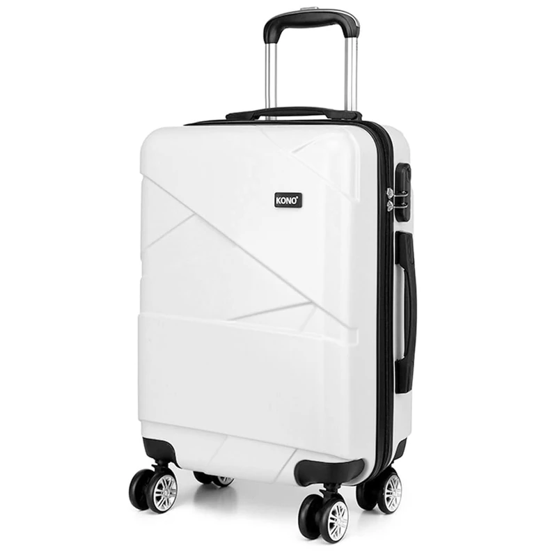 KONO Hard Shell Suitcase 100% ABS Suitcase Hand Luggage Trolley Suitcase 4 Spinner Wheels Telescopic Handle, Beige, L, Hard Shell Luggage