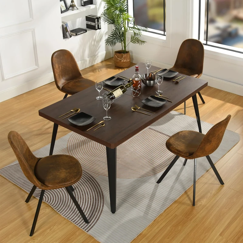 Homy Casa Rectangle Wooden Dining Table set, 150cm Retro Kitchen Table & 4pcs Swivel Dining chairs for Dining Room, Vintage extending table, Rustic Brown & Black (Dining table & 4 swivel chairs set)