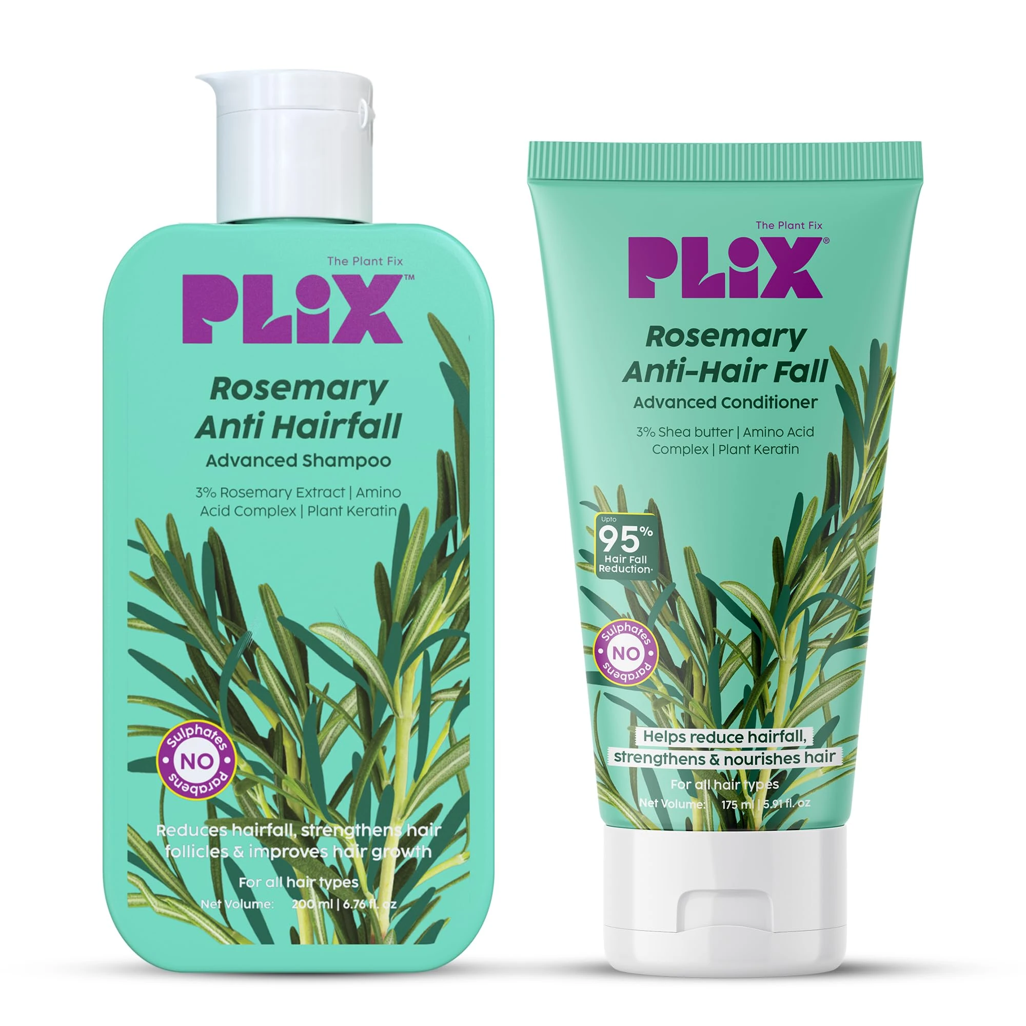 PLIX - THE PLANT FIX Rosemary Anti Hairfall Regime| Advanced Shampoo & Conditioner | Reduces Hair Fall & Strengthens Hair | Rosemary Extract, Ceramides & Plant Keratin | For Men & Women
