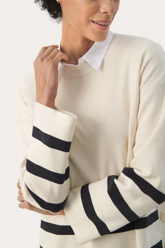 Part Two Emelypw Women's Relaxed Fit Long Sleeve Pullover, Dark Navy Bold Stripe, XL
