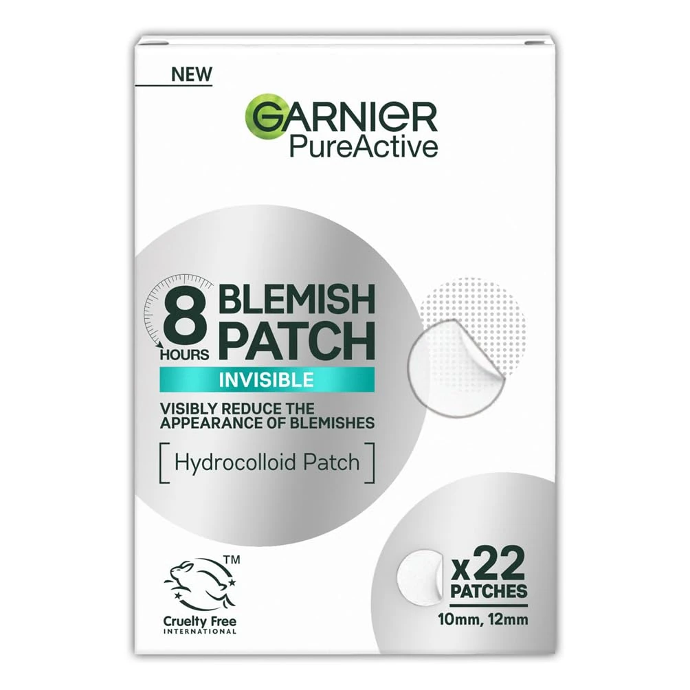 Garnier Blemish Patches, Hydrocolloid patches to reduce the appearance of spots in 8 hours, Ultra-thin & Invisible on all skin tones, Suitable For All Skin Types, Vegan Formula, 22 Patches