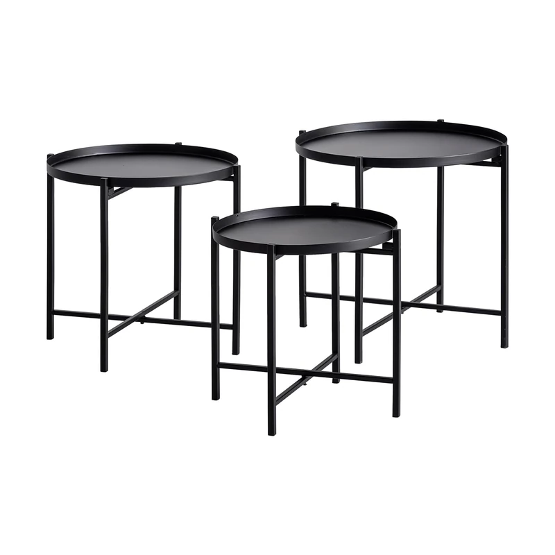 Lastdeco | Coffee Table | Set of 3 Iron Side Tables | Black