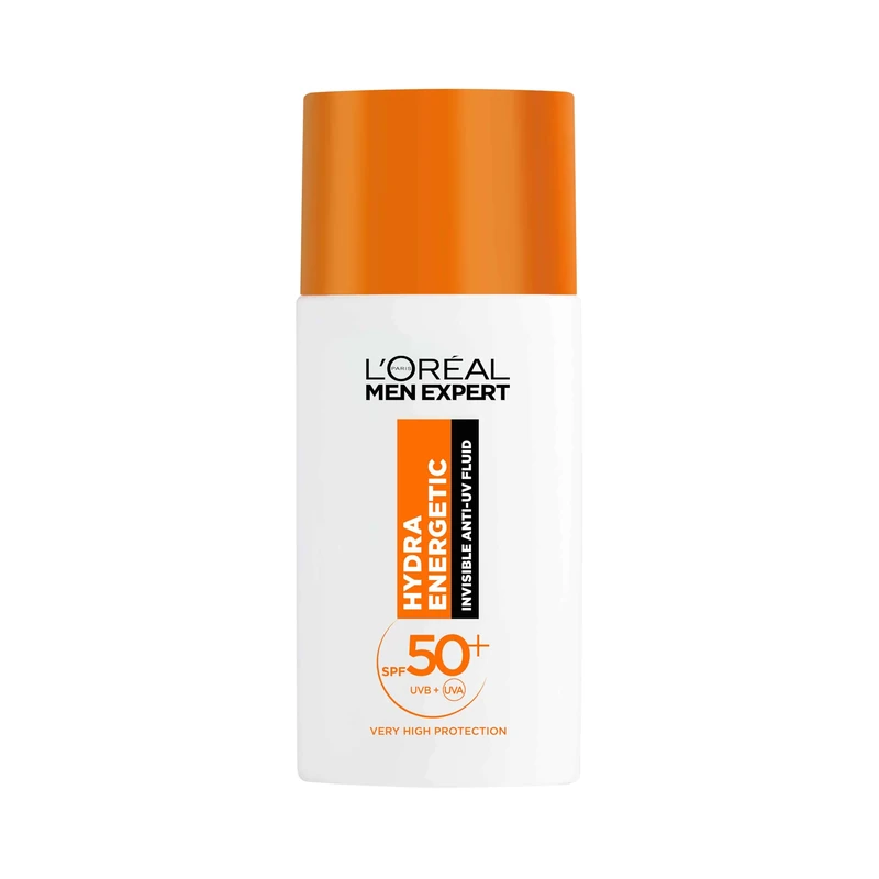 L'Oréal Men Expert Hydra Energetic Daily SPF50+ Invisible Fluid, UV Protection & Skin Revitalisation, With Vitamin C Antioxidant, 50ml