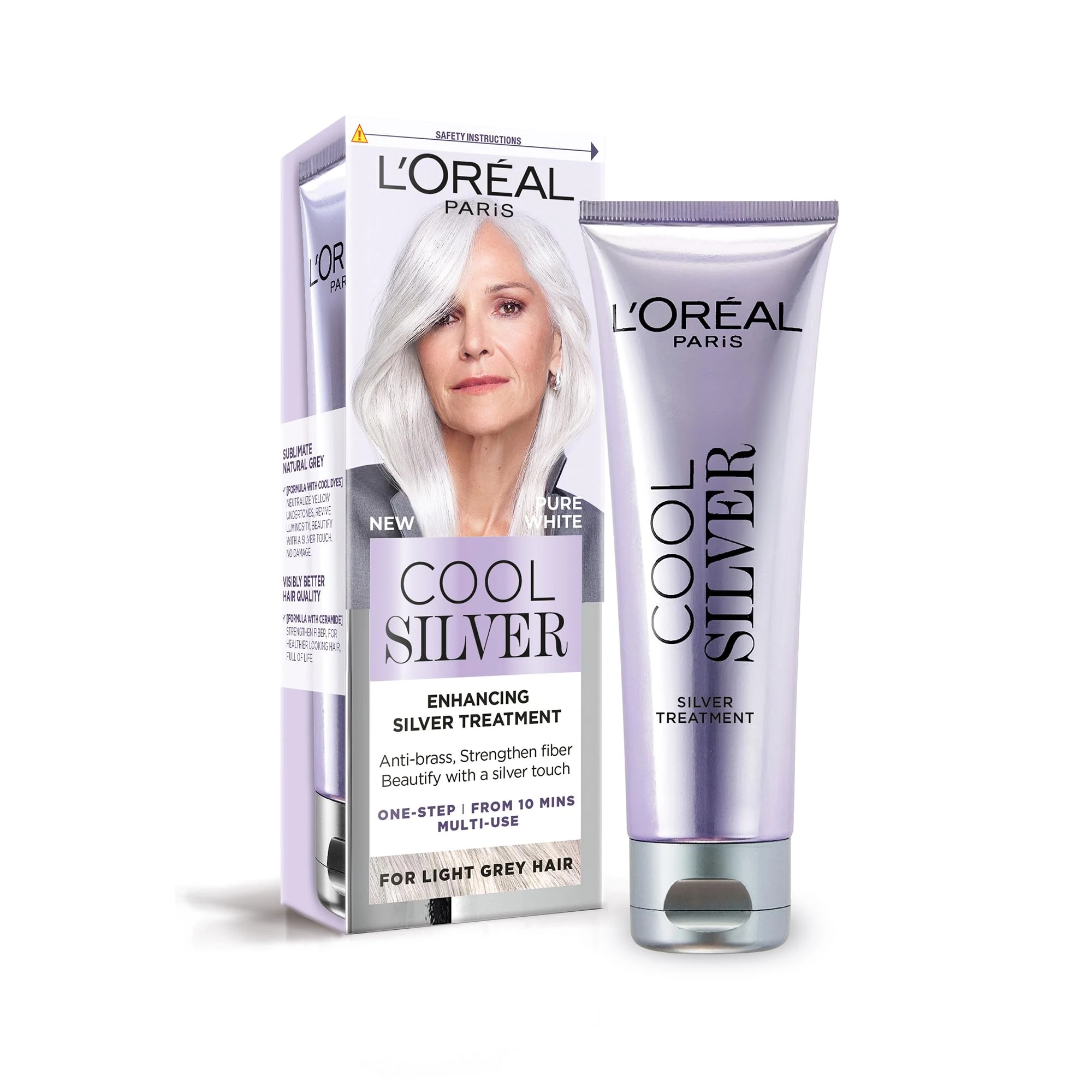 L'Oréal Paris Cool Silver Pure White, Our 1st Enhancing Treatment for Natural Grey Hair, Semi-Permanent Colour, Enriched with Cool Dyes & Ceramides