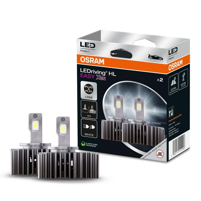 OSRAM LEDriving® HL EASY XEN ≜ D5S, LED high and low beam lamp, Cool White 6000K, no accessory needed, offroad use only - no ECE, 2 lamps