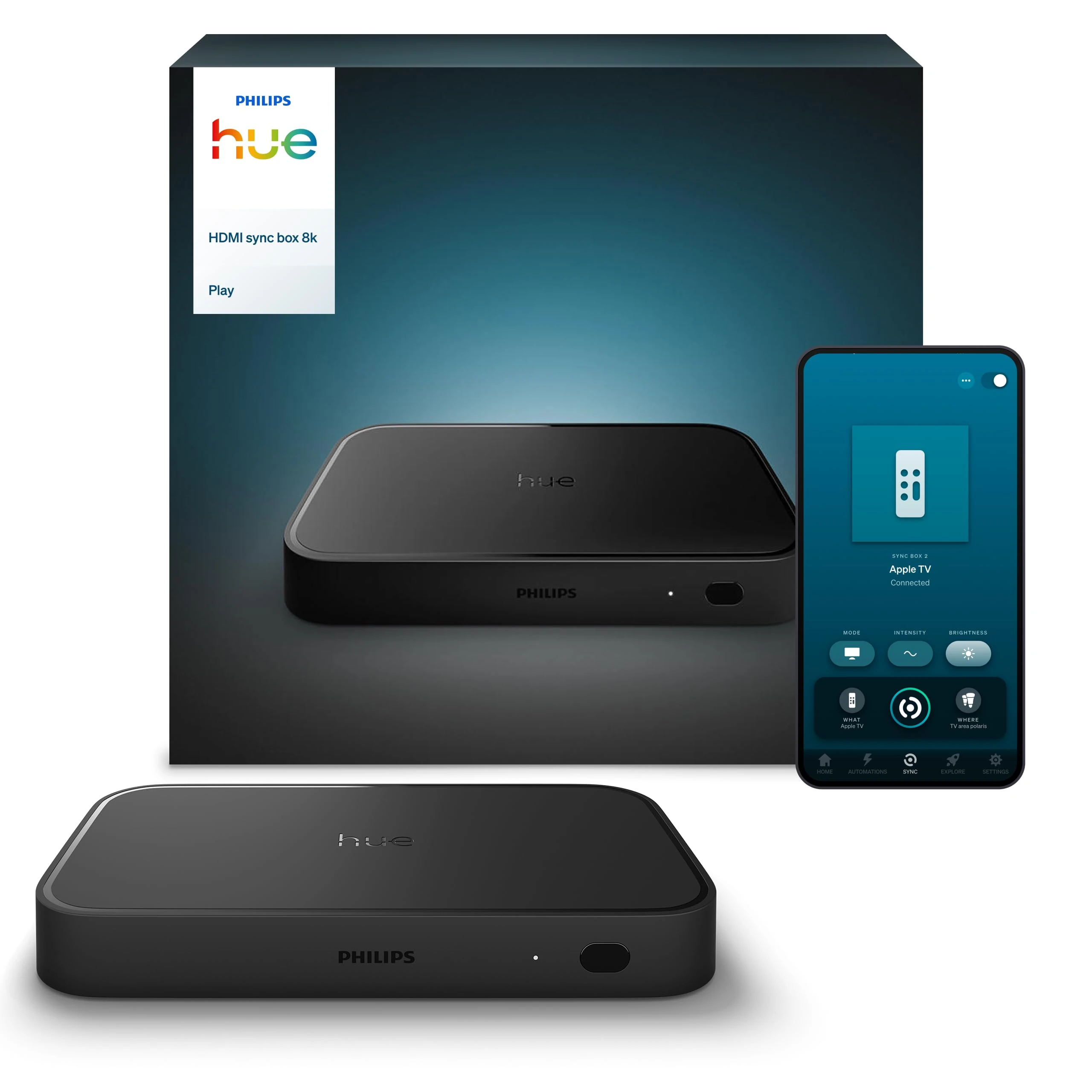 Philips Hue Play HDMI Sync Box 8K, LED Lighting Control and Sync with Adjustable Intensity, Remote Lights Control Box, Connect Up To 4 Devices at Once