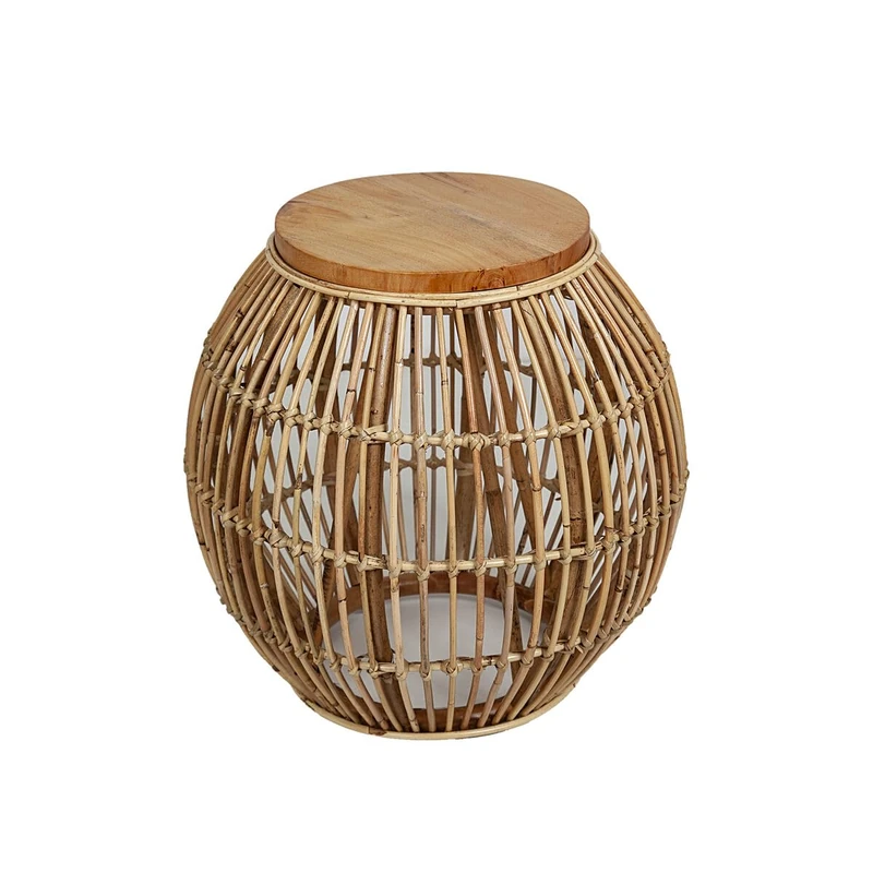 Romimex Side Table Natural Metal Rattan 45 x 50 x 45 cm