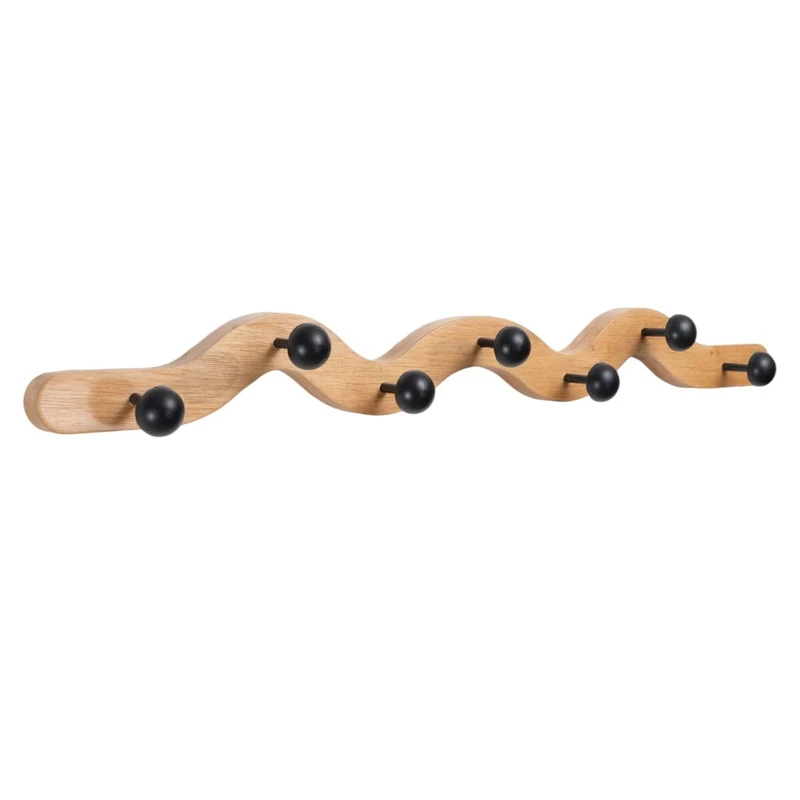 Romimex Wall Mounted Coat Rack Black Natural Metal Oak 78 x 9 x 9 cm - Image 1