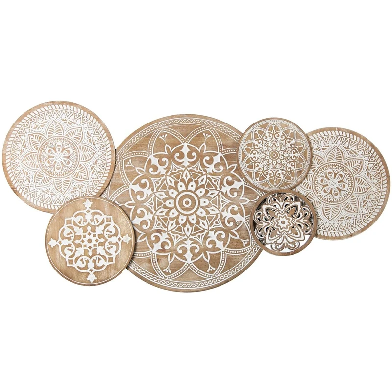 Alexandra House Living Wall Decoration White Natural Metal Circles 130 x 64 x 4.5 cm