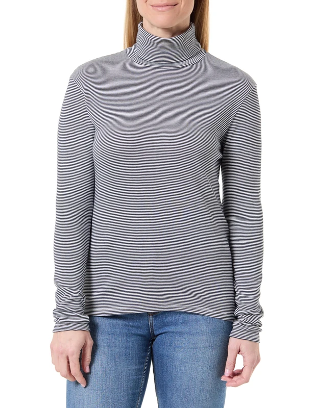 Petit Bateau L'ICONIQUE Women's Cotton Turtleneck T-Shirt, Smoking/Marshmallow, S - Image 1
