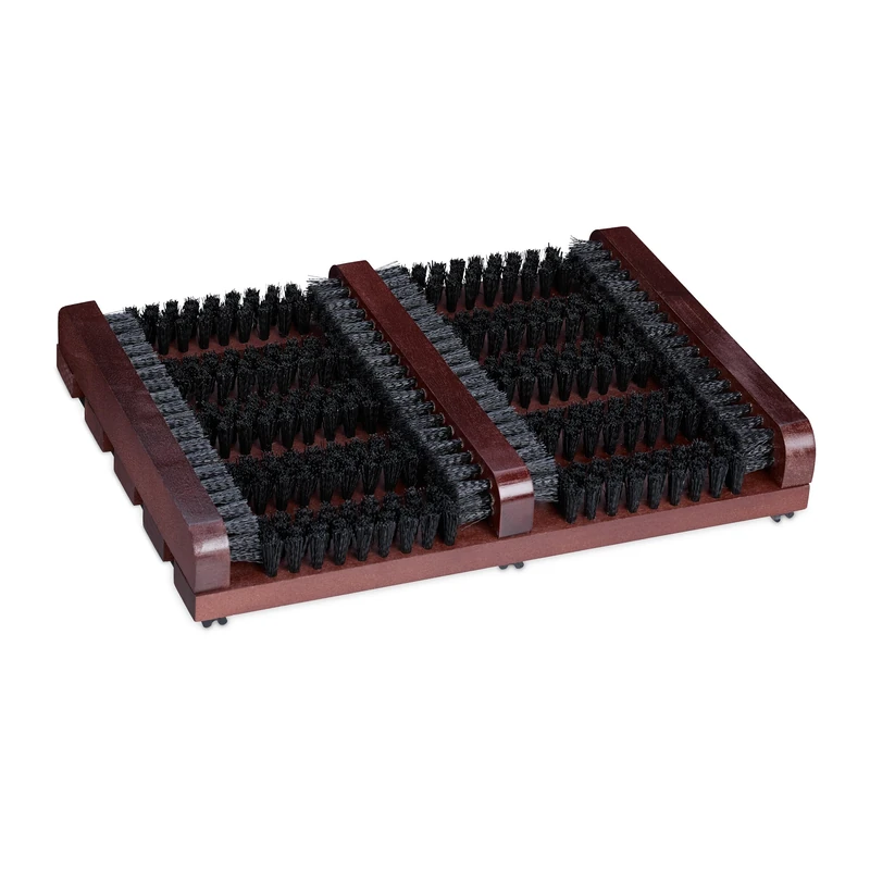 Relaxdays Shoe Scraper, Non-Slip Base, Sturdy Plastic Bristles, Dirt Trapper, Wood, HWD: 5.5 x 36 x 26 cm, Brown/Black
