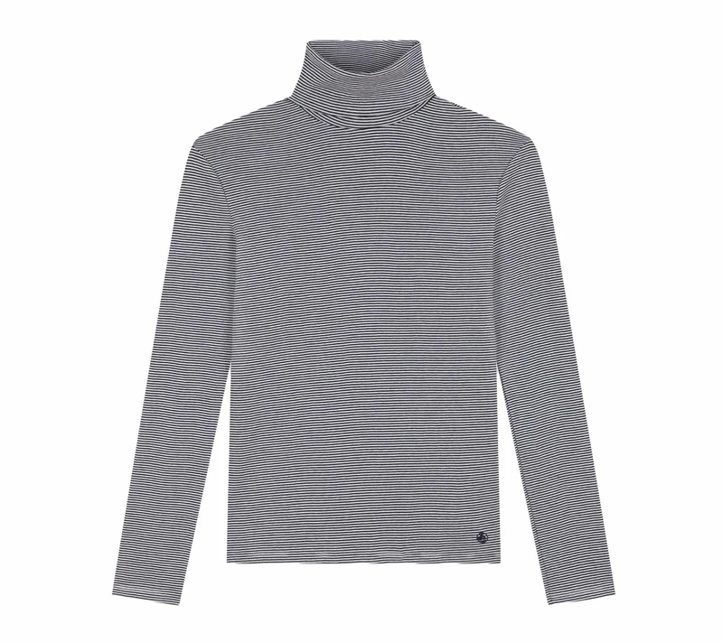 Petit Bateau L'ICONIQUE Women's Cotton Turtleneck T-Shirt, Smoking/Marshmallow, XS