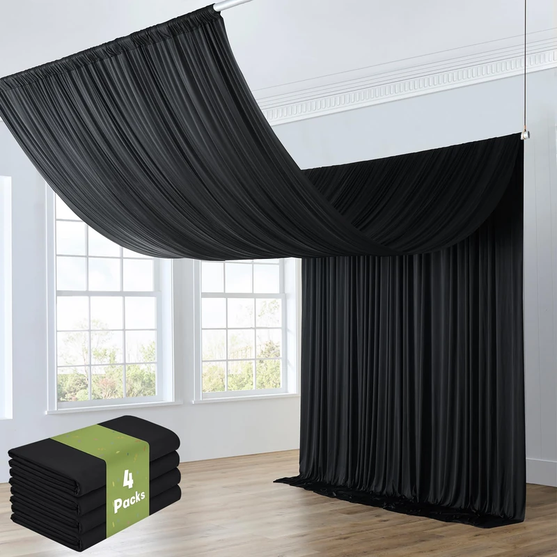 4 Panels 5x20ft Black Ceiling Drapes for Wedding Parties, Wrinkle Free Thick Polyester 20ft Extra Long Draping Black Ceiling Curtains Arch Drapery for Birthday Party Canopy Tent Decor