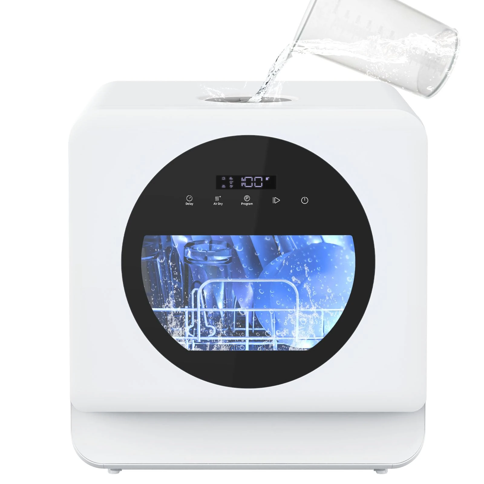 Rebongki Table Top Mini Dishwasher - 6+1 Programs, 5L Water Tank, 24H Delay, Dual Water Supply, Air Dry - Portable for Apartment, Dorms, RVs